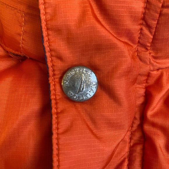 Nautica Puffer Down Jacket Vest Winter Coat Hooded kids size 3 Orange Navy - Picture 12 of 14
